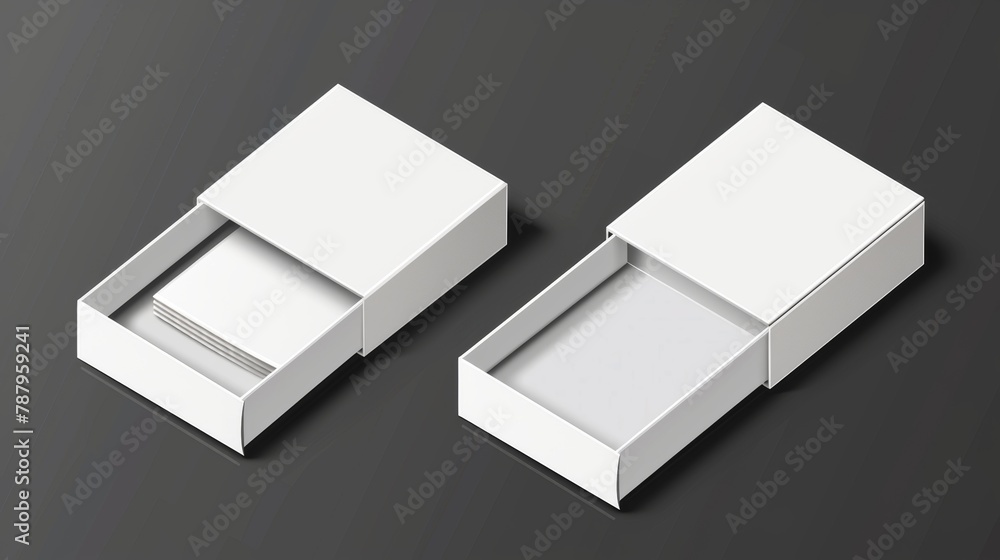 Poster a realistic modern illustration set of a white blank carton package with matching sleeves. an empty 