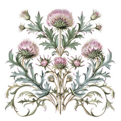 Thistles of Rococo Art isolated on transparent png.