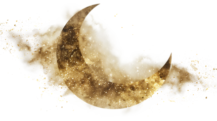 Celestial art gold aesthetic crescent moon galaxy isolated on a transparent background