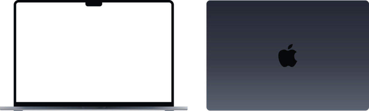 New MacBook Pro 16. Apple Macbook Pro 2021. Apple laptop 16 inches. Editorial vector illustration.