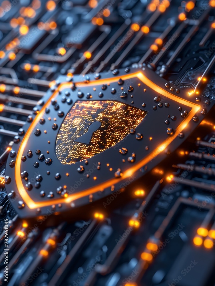 Poster crafting a cloud centric cybersecurity shield safeguards device networks from virtual threats