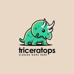 Triceratops Dinosaur mascot cartoon logo icon illustration on light background © DOMHOUZE