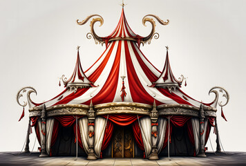 Autumn or summer view with a red and white circus tent