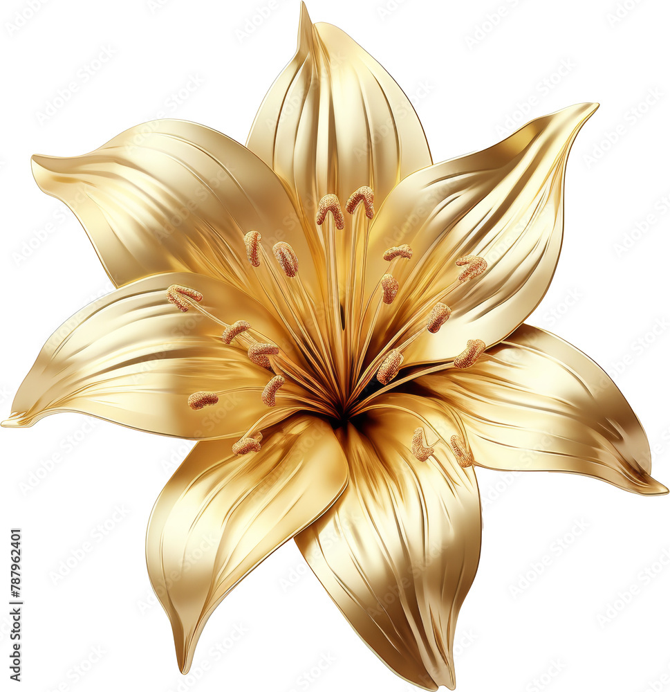 Poster lily flower made of gold,golden lilly flower isolated on white or transparent background,transparenc