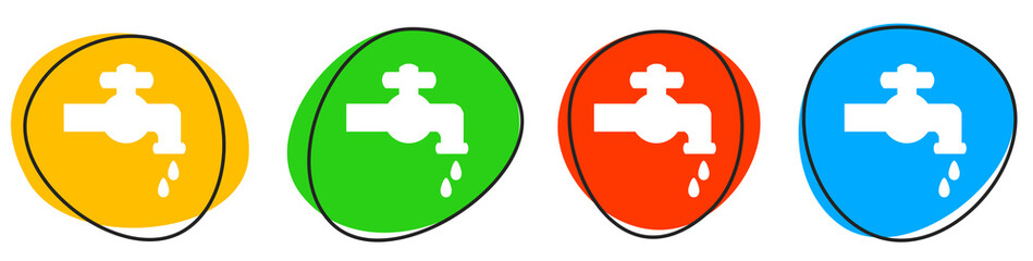 4 bunte Icons: Wasserhahn - Button Banner