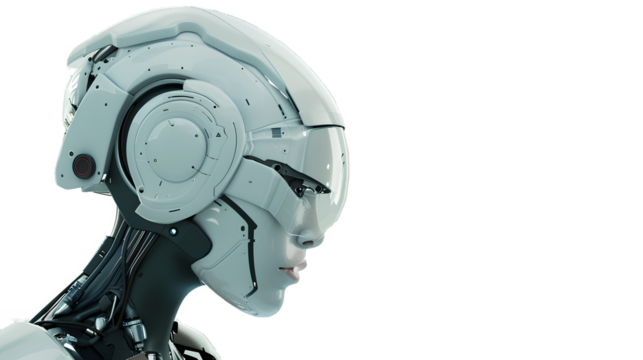 Female minimal robot futuristic technology female isolated on a transparent background