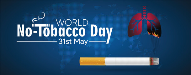 World No-Tobacco Day with cigarette Burning lungs on world map vector poster - obrazy, fototapety, plakaty