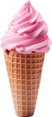 plain pink strawberry ice cream cone isolated on white or transparent background,transparency