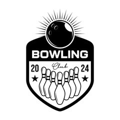 Bowling club tournament logo emblem design illustration