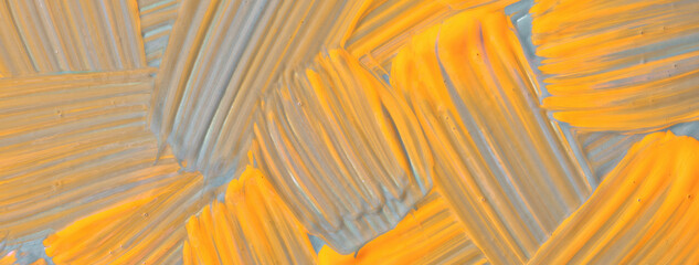 Abstract art background dark yellow and gray colors. Watercolor painting on canvas with orange strokes and splash.