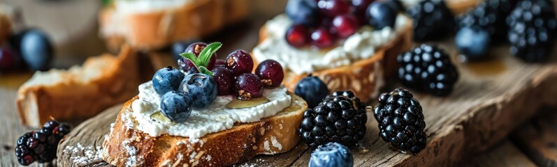 Blue Cheese on Bread, Gorgonzola with Berries and Honey, Bruschetta with Ricotta, Blueberries