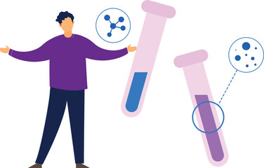 The boy is showing different test tubes.