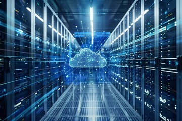 In a digital cloud computing environment, virtual servers manage diverse data storage and tasks efficiently
