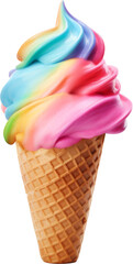 rainbow ice cream cone isolated on white or transparent background,transparency