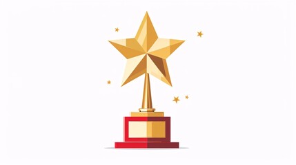 A golden star-shaped award statue on a white background symbolizing victory and success in a competition, reminiscent of Hollywood fame and glory as the first place winner.