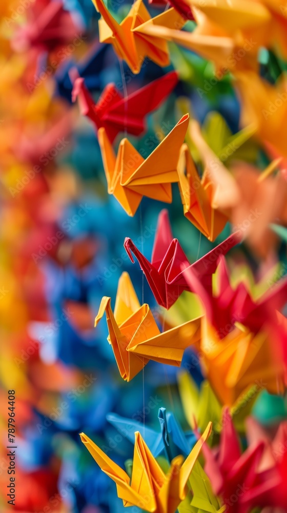 Canvas Prints A row of origami birds made from many different colors, AI