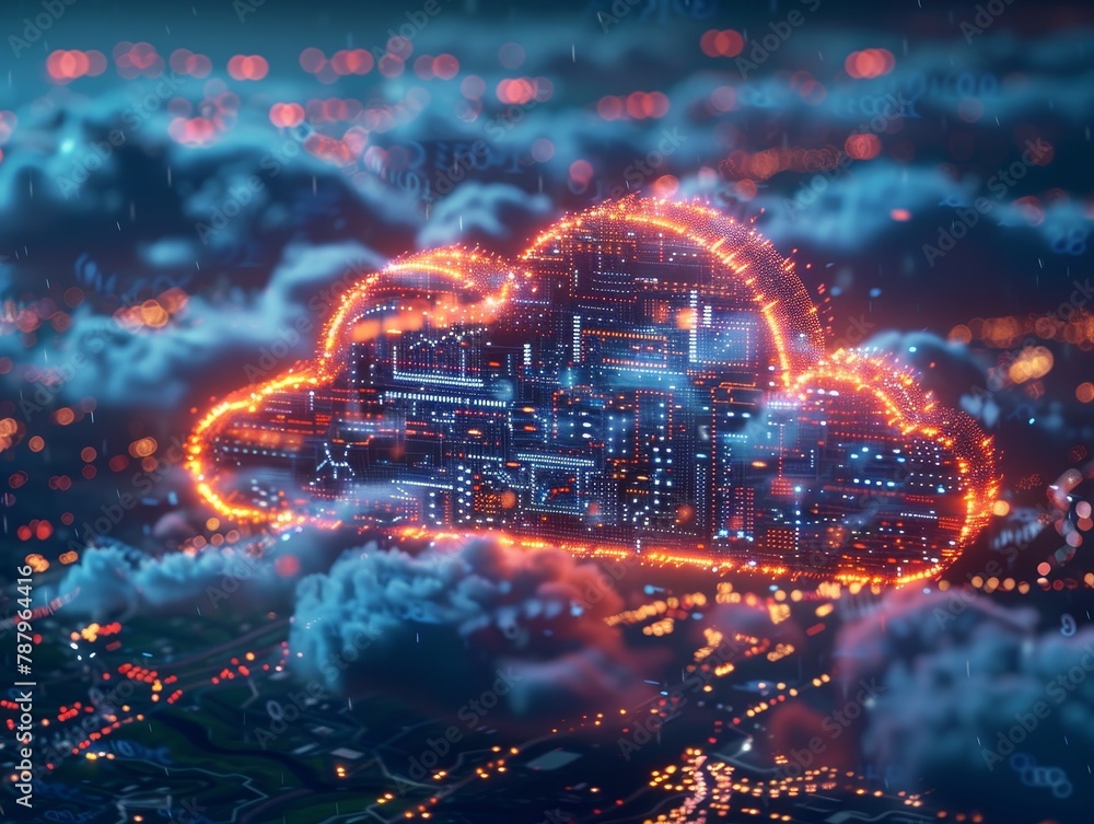 Poster a scalable cloud system adjusts to rising demand by expanding virtual resources in a digital illustr