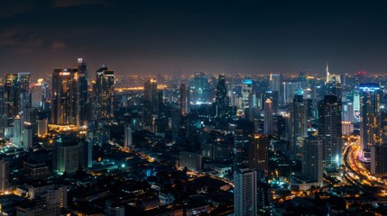 Fototapeta na wymiar Night of the Metropolitan Bangkok City downtown cityscape urban skyline tower Thailand