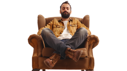 Man sitting on a sofa isolated on a transparent background