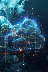 Fototapeta premium Visualize cloud storage scalability with virtual data blocks expanding as demand grows in real time