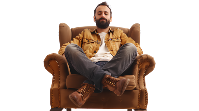 Man sitting on a sofa isolated on a transparent background