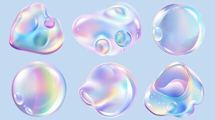 Vibrant shimmering forms. Collection of separate prismatic fluid spheres.