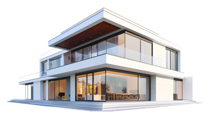 Modern house with windows isolated on a transparent background