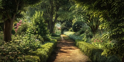 Lush English garden during the summer month of June. - obrazy, fototapety, plakaty