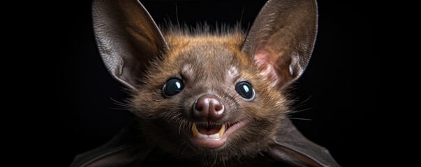 detailed view of a bat with emphasis on its striking eyes. - obrazy, fototapety, plakaty