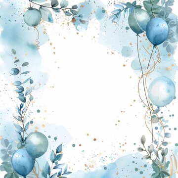A watercolor background with a blue and green floral theme and balloons.
