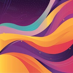A vibrant wave of colors, featuring shades of purple, magenta, and electric blue, painted with an artistic font on a background filled with stars in a mesmerizing pattern