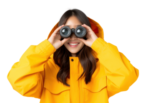 PNG woman looking with binoculars