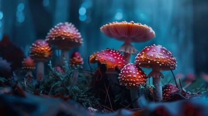 small inedible mushrooms, poisonous mushrooms forest background macro nature wild