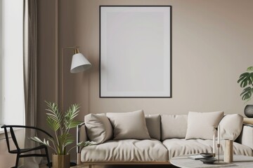 Beige Scandinavian Interior with Poster Mockup created with Generative AI