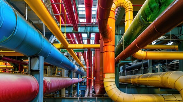 Colorful pipes in industry, pipes in gas factory