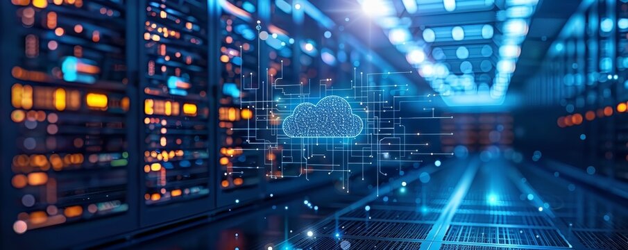 Advanced cloud setup with virtual machines and data storage, focuses on strong performance and expandability