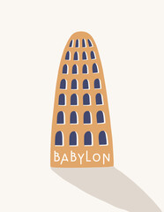 Babylon. Stylized Tower of Babel. Minimalistic pattern for prints, stickers, decoration and design. Vector illustration