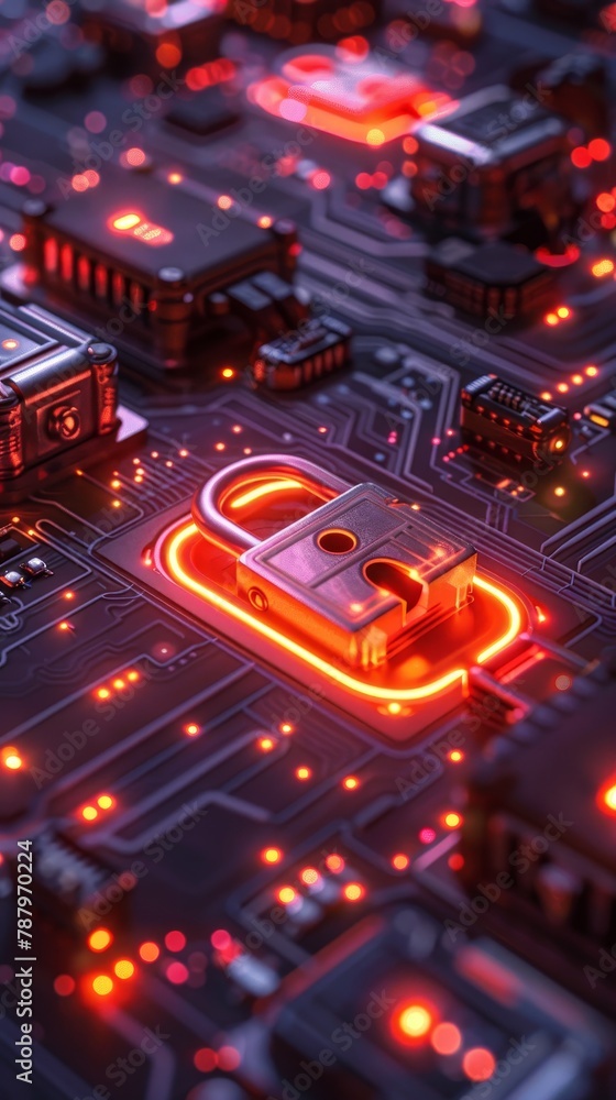 Poster a cybersecurity platform showcases digital locks and firewalls safeguarding data for enhanced online
