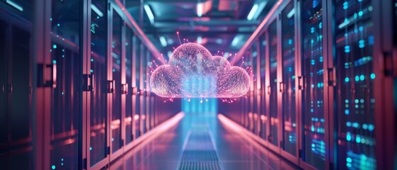 Cloud computing utilizes optical fibers for high speed data transmission, showcasing connectivity and bandwidth