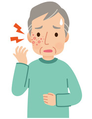 帯状疱疹ができて痛みがある高齢者男性　症状