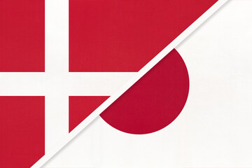Denmark and Japan, symbol of country. Danish vs Japanese national flags.