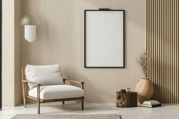 Beige Scandinavian Interior with Poster Mockup created with Generative AI