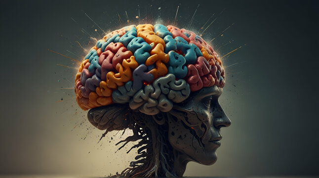 Concept art of a human brain exploding with knowledge and creativity. Generative.AI
