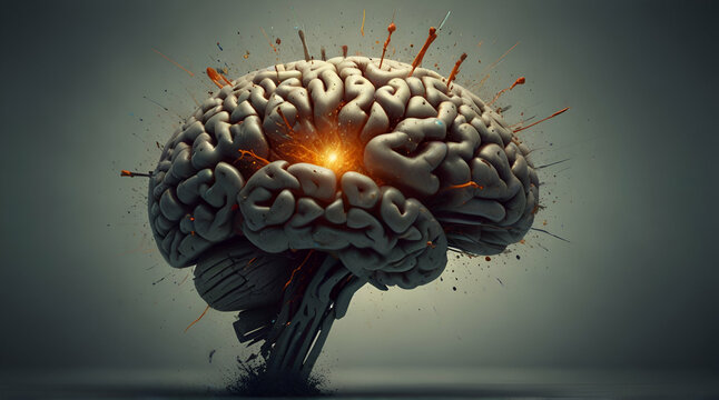 Concept art of a human brain exploding with knowledge and creativity. Generative.AI
