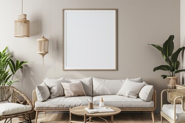 Beige Scandinavian Interior with Poster Mockup created with Generative AI