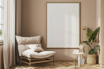 Beige Scandinavian Interior with Poster Mockup created with Generative AI