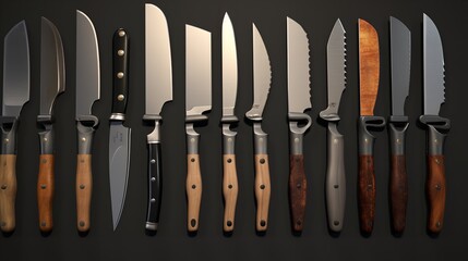 Big Set of Different Types of Knives in Different Sizes