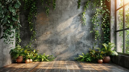 An indoor corner with lush greenery and sun rays filtering through a window.