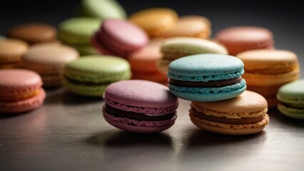 Obraz premium Multi-colored macaroons as a work of confectionery art.