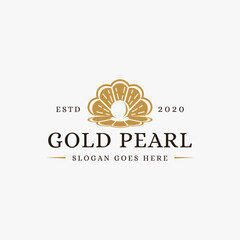 Vintage minimalist luxury gold pearl logo icon vector on white background
